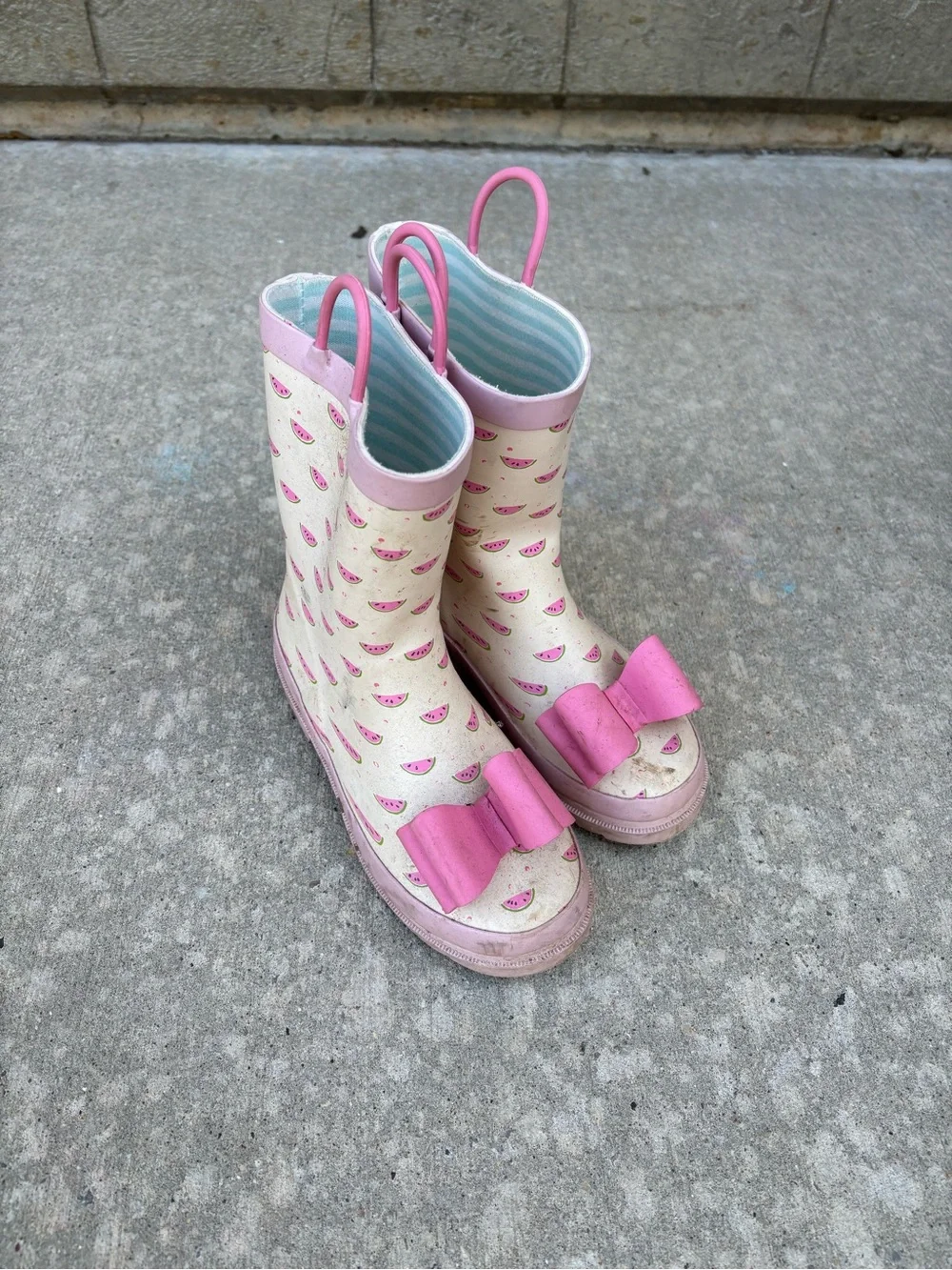 SweetHoney Pink & Cream Watermelon Rain Boots with Bows